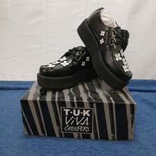 T U K Platform TUKskin Flowers Oxford Womens Size 4 Black Vegan 38
