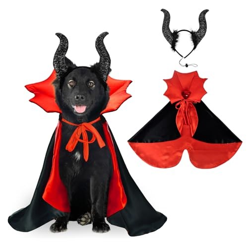 2 Pcs Dog Halloween Costume Set Cat Witch Vampire Cape Devil Horns ...