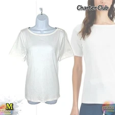 NWOT Charter Club Womens M Supima Cotton Boat Neck Top White