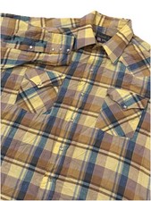 VTG Panhandle Slim Shirt Men s Size 17-34 Western Pearl Snap Brown Yellow Plaid