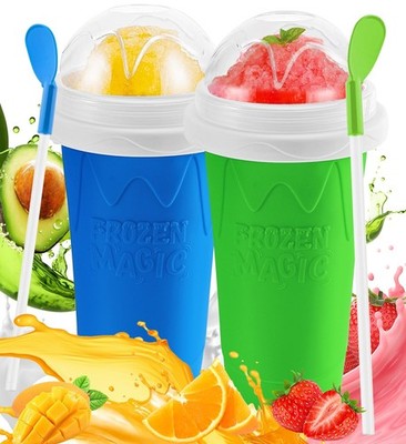 Sezau Slushie Cup, 2 Pack DIY Magic Slushy Maker 11.8 Ounces, Blue+Green