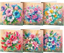 pigpigboss 6 Packs Flower Diamond Painting Greeting 5.9 inches square, Red