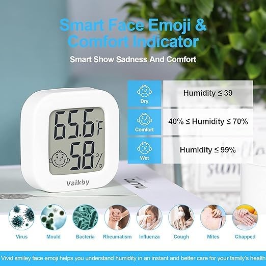 Vaikby Indoor Thermometer 2Pack Humidity Gauge Meter Digital Hygrometer Room ...