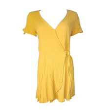 Lulus Dress Womens Size M Medium My Philosphy Golden Yellow Wrap V Neck