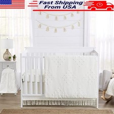 Boho Dot Crib Bedding Set 4 Piece Blanket Sheet Skirt Stacker Geometric Pom New