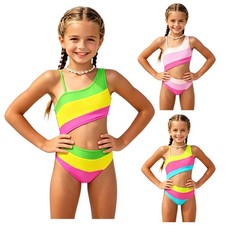 Girls Bodysuit Striped Bathing Suits Outfit One-piece Cute Swimwear Costume