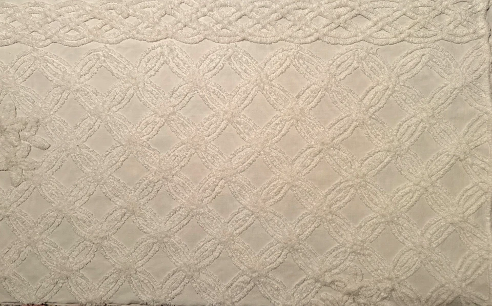 Vintage Off White Cotton Chenille Bedspread piece 26x42" - Image 2 of 3