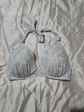Shade Shore Blue Snakeskin Print Underwire Padded Halter Bikini Top Size 34DD