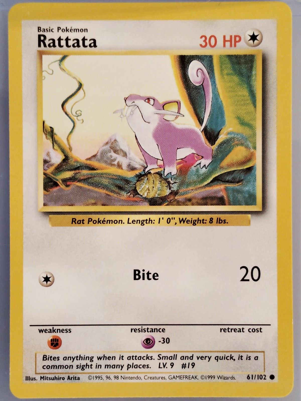 Rattata 61/102 WOTC Base Set Vintage Pokemon Card 1999 (LP)