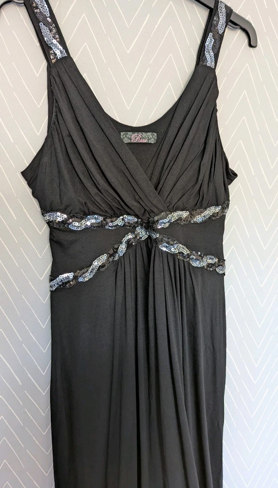 Rare Long Black Dress Sparkle Sequin Detail Size 8-10 Excellent Condition - Image 3 of 4
