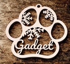 Personalized Custom Name Christmas Dog Cat Paw Print Ornament Wood For Pet