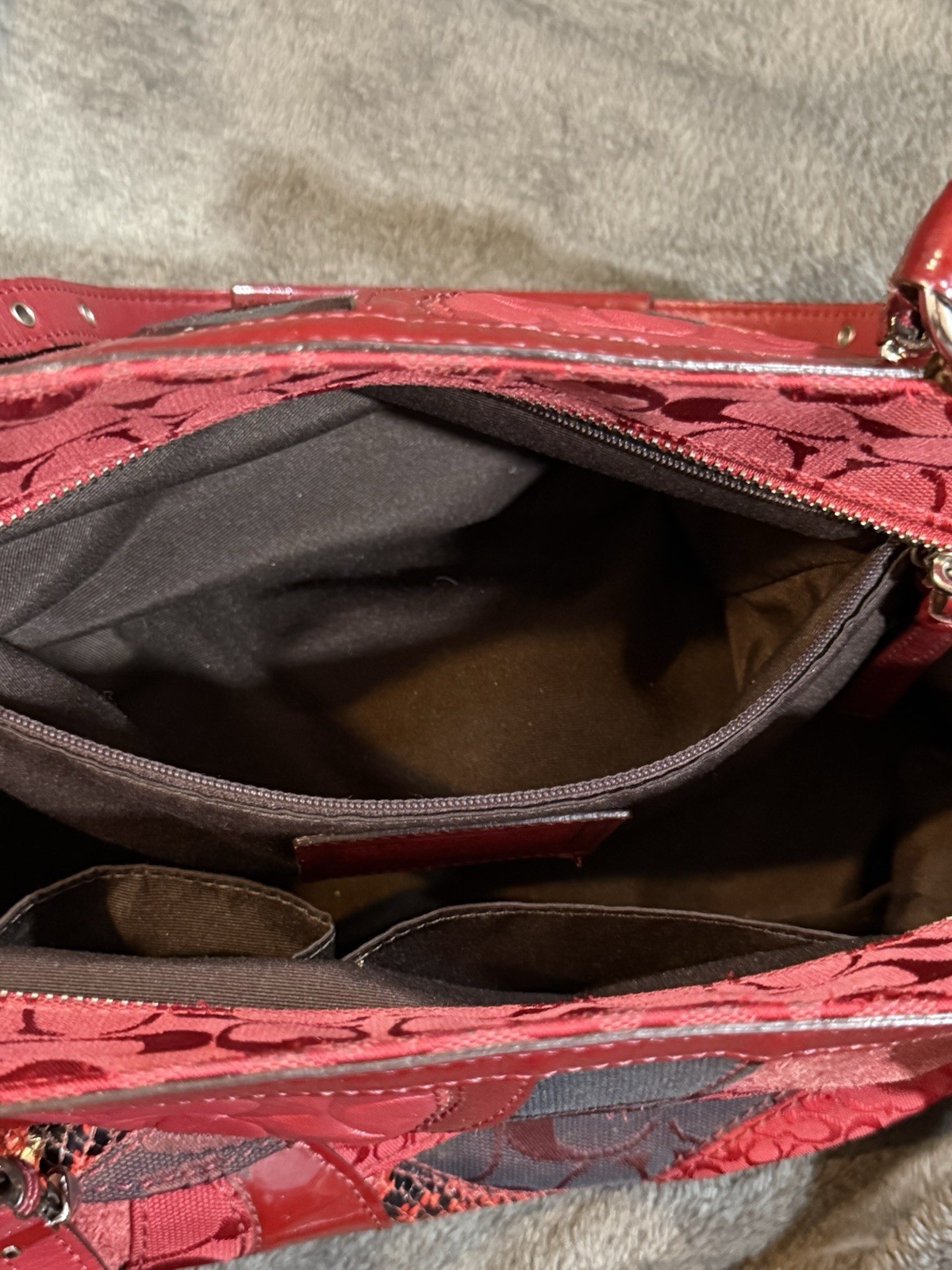 Coach Patchwork Red Leather, Canvas & Suede Shoul… - image 13