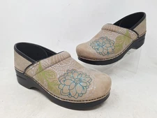 Dansko Womens Floral Detail Clogs Embroidered EU 40 US 9.5-10 Slip On Casual