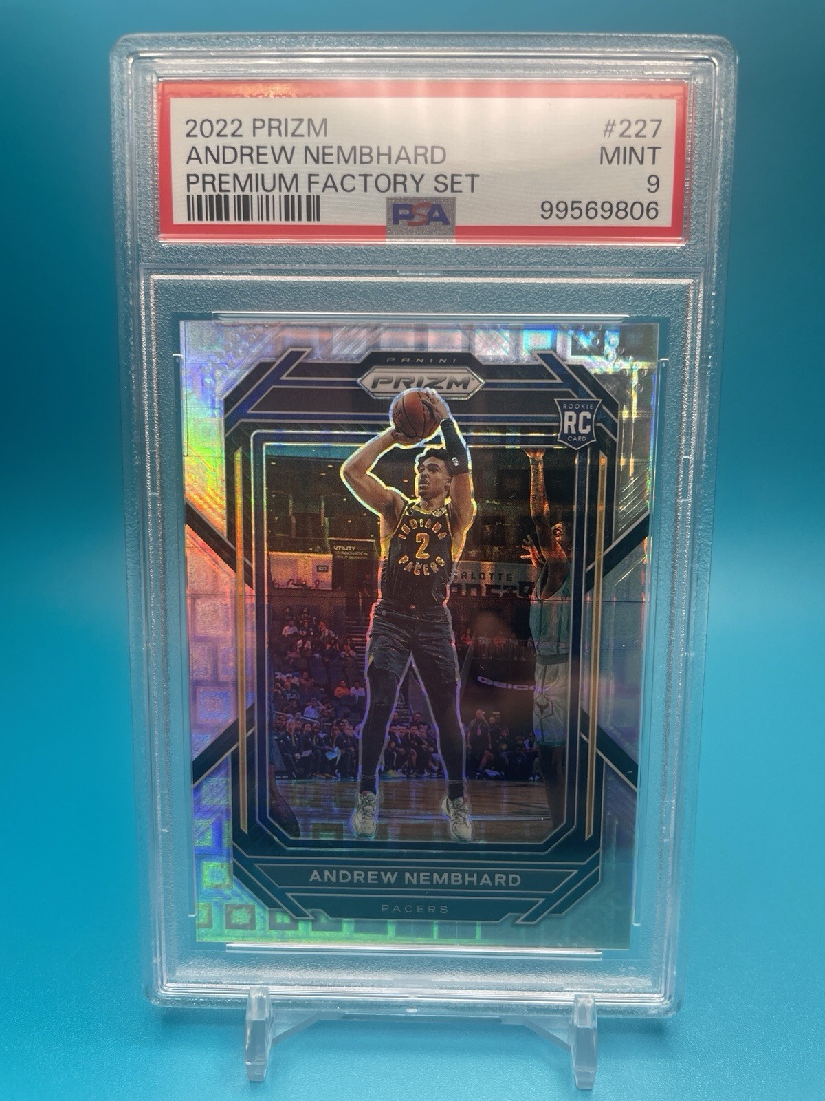 2022-23 Panini Prizm PSA 9 Premium Pandora Prizm #227 Andrew Nembhard /150 RC SP