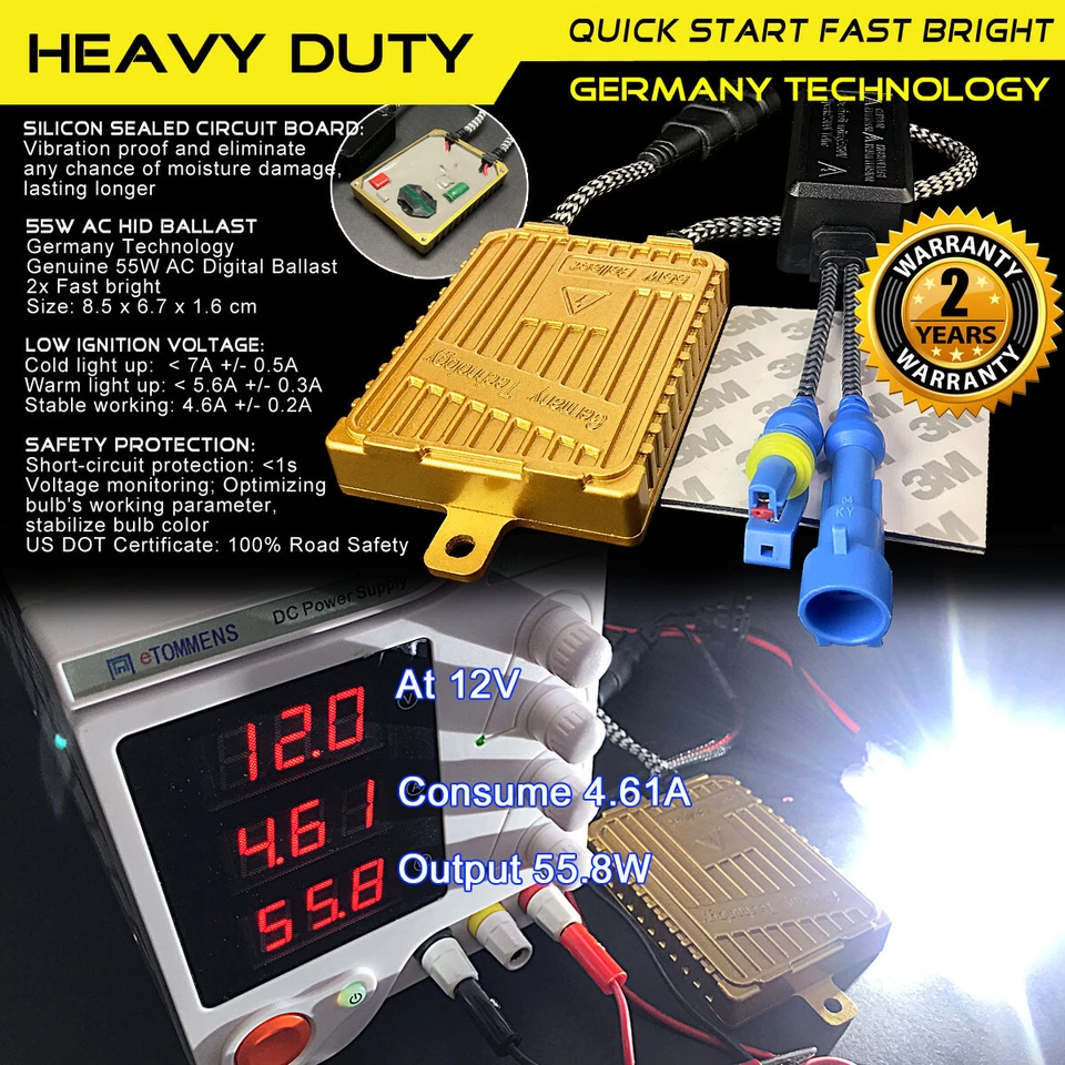 6000K 55W Heavy Duty Fast Bright H4 9003 HiLo Bi-Xenon AC HID Xenon Kit - Image 4 of 4