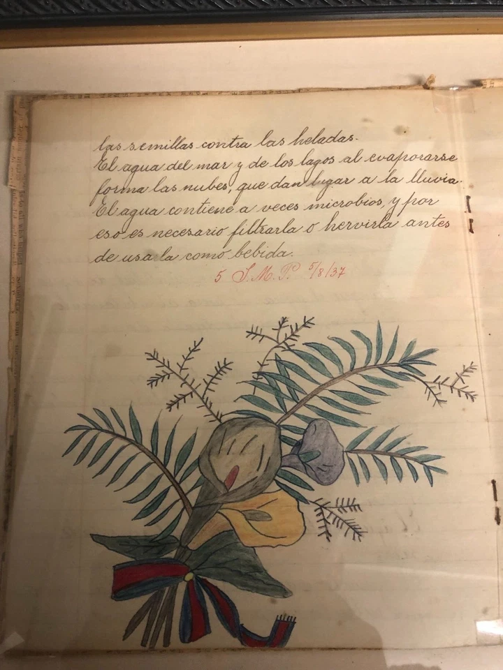 Framed 1937 Child's Composition Book from Catholic School on San Blas Island - Image 2 of 4