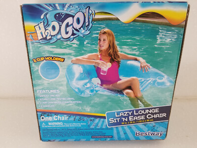 NEW H2O GO! Bestway Lazy Lounge Sit 'N Ease Chair Pool Float w/2 Cup Holders