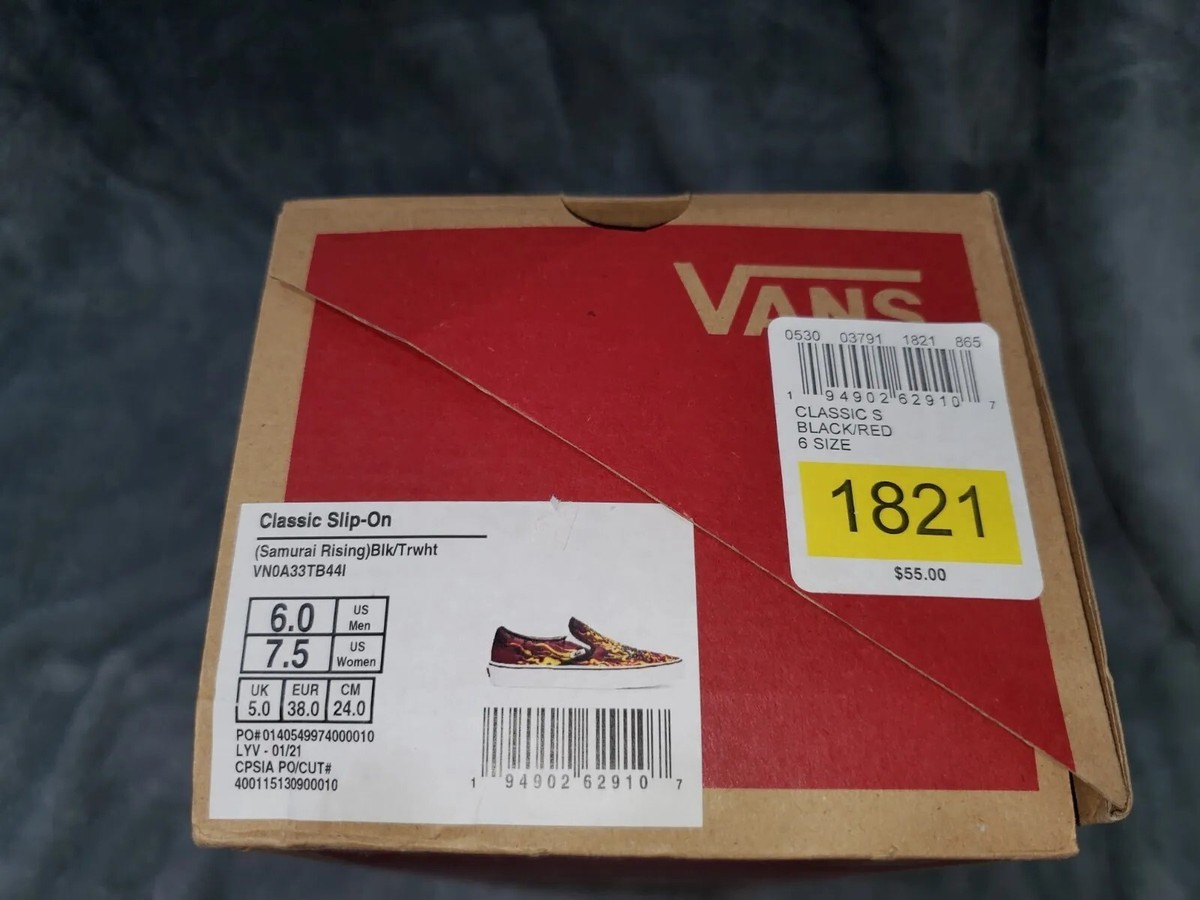 VANS CLASSIC SLIP-ON SAMURAI RISING BLACK RES SHOES US KIDS 
