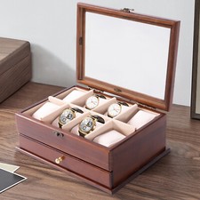 Sycamore Wood Watch Display Box 8 Slots Jewelry Storage Case Organizer Men Gift