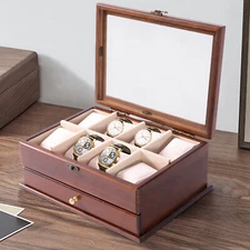 Sycamore Wood Watch Display Box 8 Slots Jewelry Storage Case Organizer Men Gift
