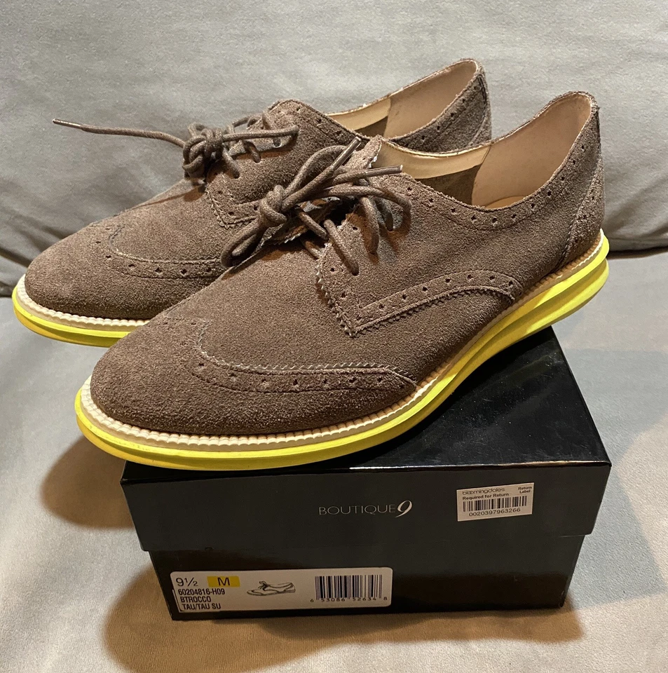 Boutique 9 Mujer BTRocco Marrón Taupe Gamuza Cuero Zapato Oxford, EE. UU. 9,5 M Foto 3 de 4