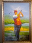 M. Howard Signed Oil on Canvas Framed Picture of Golfer in Motion