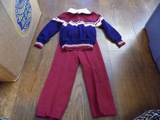 Vtg Bull Frog Knits 2 pc Boys Outfit Sweater Pants Burgundy Blue White USA 3T