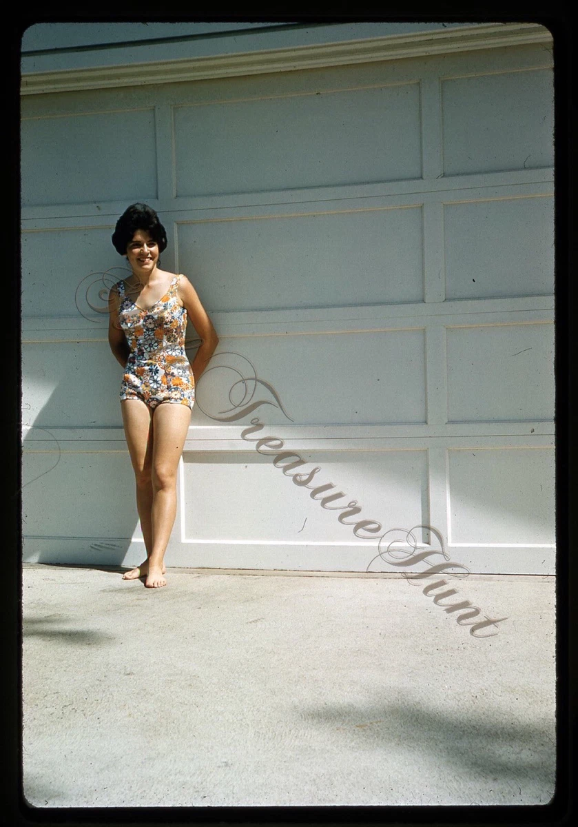 Pretty Woman Swimsuit Floral 1960s Slide 35mm Kodachrome 1962