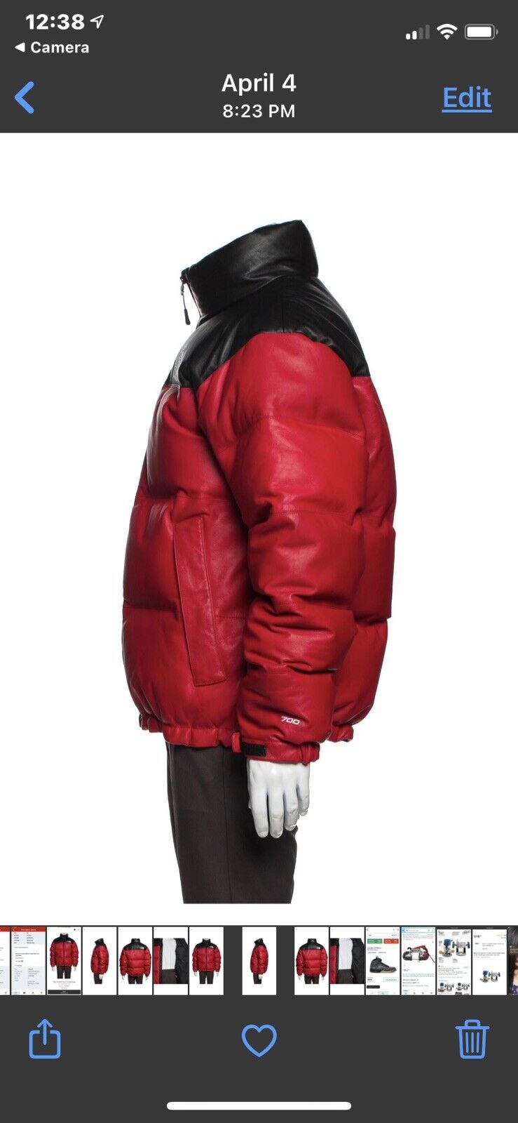 Supreme x THE NORTH FACE Red Premium Leather Nuptse Jacket size S