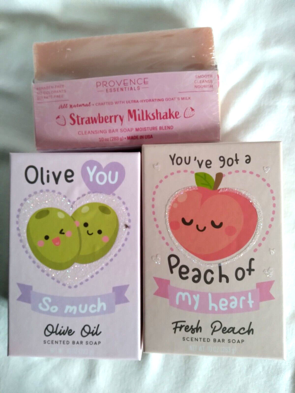 Aceite de Oliva Provenza Aroma Melocotón Barra Jabón Lote 3 Nuevo Caja de Regalo