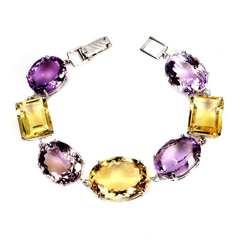 Valentine 925 Silver Bracelet Citrine 120ct Handmade Gemstone Jewelry 7.5 Inches