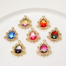 10pcs Crystal Teardrop Charm,Zircon Gradient Water Drop Pendant With Loop