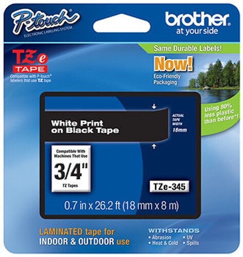 Brother 3/4" (18mm) White on Black P-touch Tape for PT1500PC, PT-1500PC Printer - Picture 1 of 1