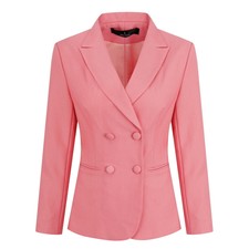 Womens Office Formal Suit Double Breast Single Blazer Flat Collar Slim Fit
