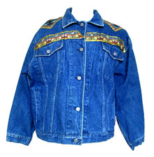 Vintage Rock Creek Jean Jacket Embellished Denim XL Women Native American Theme