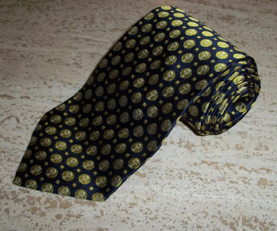 GHERARDINI NECKTIE SILK FIRENZE ITALY 56.5'' X 3.75'' BLACK WITH GOLD OVALS NEW