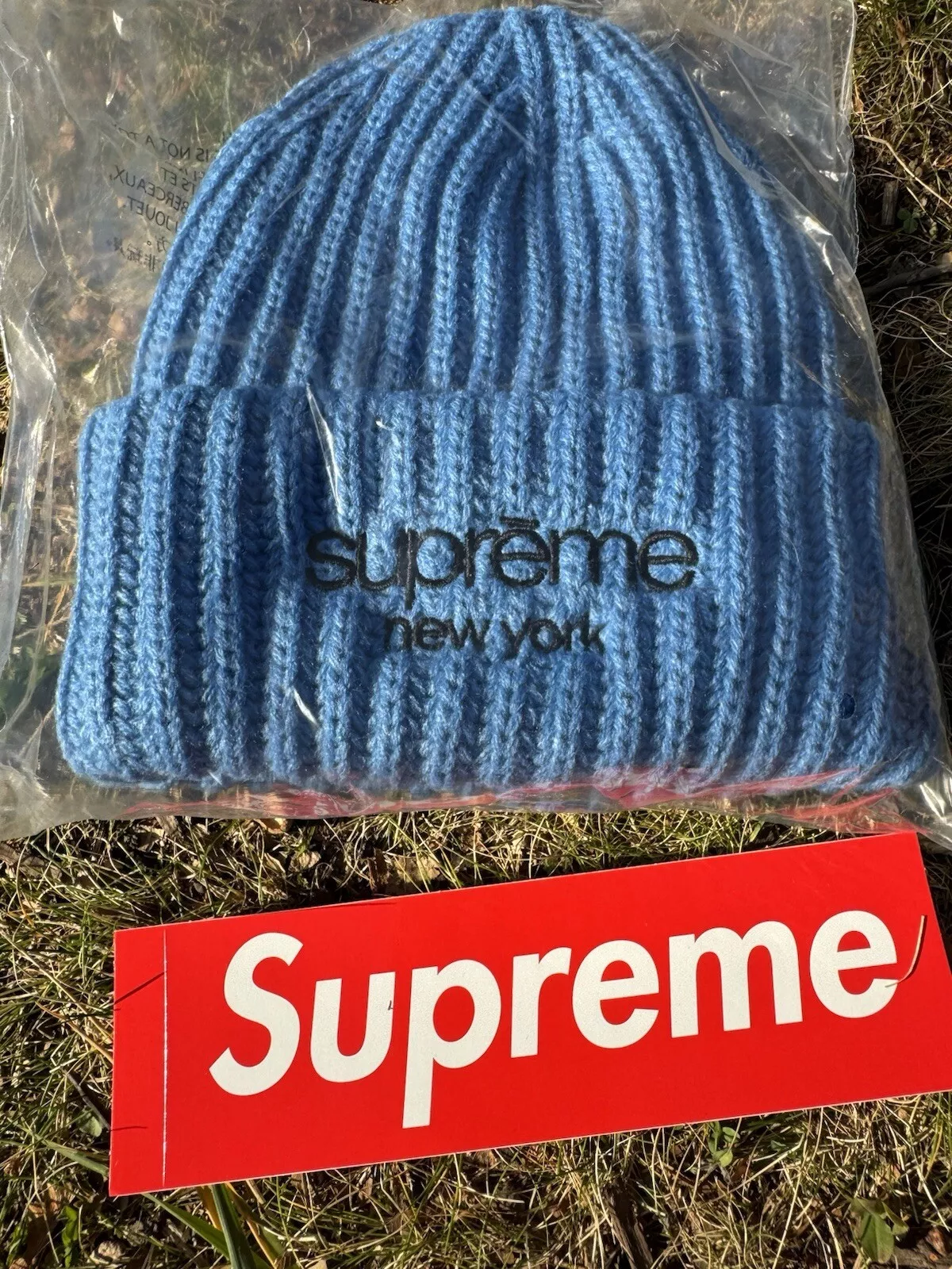 Bonnet côtelé épais logo Supreme Classic bleu FW24 ~ NEUF SCELLÉ