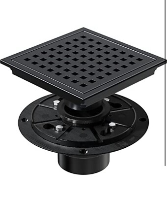 Nireu 6-Inches Square Shower Drain with Flat Cover, Removable Pattern Grate