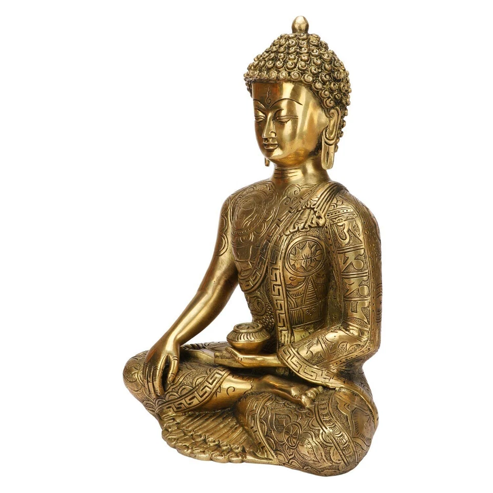 Statue de Bouddha en laiton bouddhisme signe de vie terre touchant... - Photo 3/4