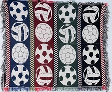 VINTAGE CROWN CRAFTS BALLS FRINGED THROW BLANKET WOVEN 47" X 41.5” [G3]