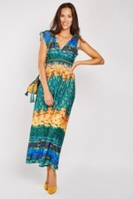 New Green Peacock Fusion Print Boho Summer Maxi Dress PLUS Size 4XL 20-22-24