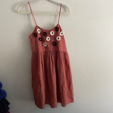 Madewell Women XXS Spiced Rose Swiss Dot Boho Embroidered Sunflower Cami Dress