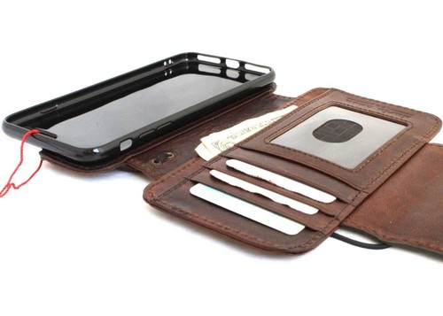 Genuine Leather Case for iPhone 8 Plus Book Wallet Magnet Cover Brown Card Slots - Picture 7 of 7