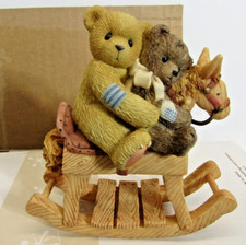 Cherished Teddies 662046 HOMER AND FRIEND Boy with his teddy on rocking horse