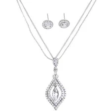 Sparkling Silver Crystal Necklace & Earring Matching Set