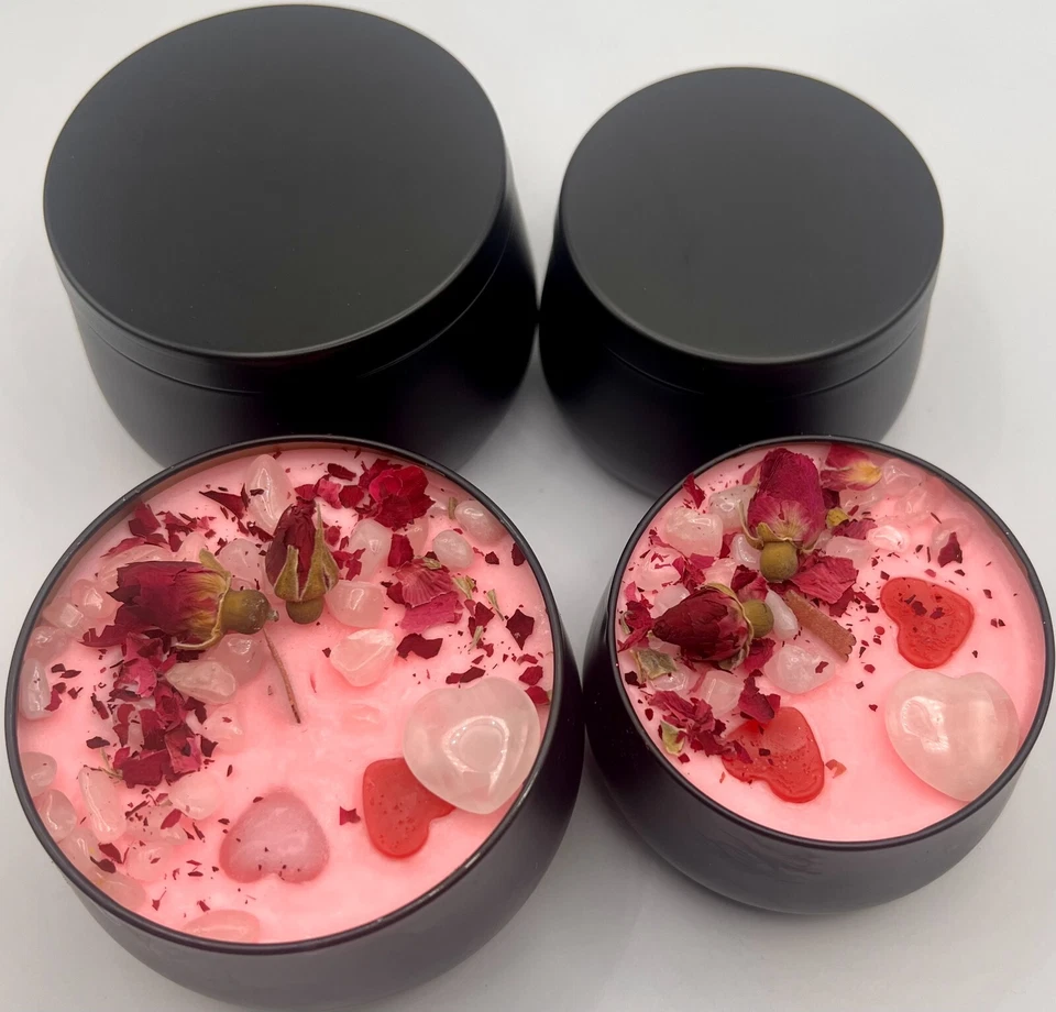 Kit de velas de hechizo de amor de cristal de cuarzo rosa, vela de intención Foto 3 de 4