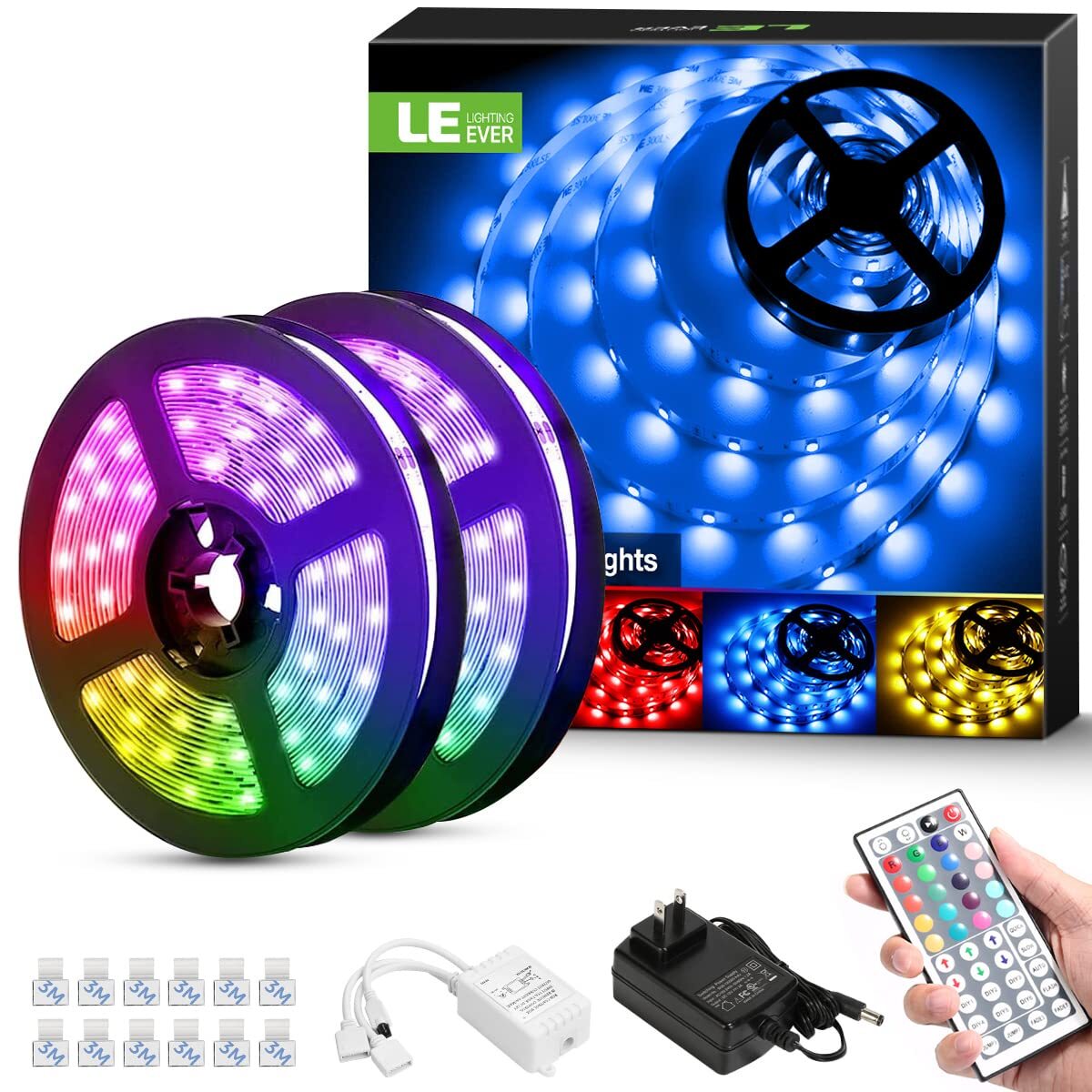 Lights, 32.8ft RGB Lights with 44 Keys IR Remote and 12V Power Supply, Flexib...
