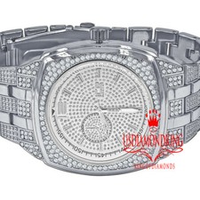 Mens White Gold Simulated Diamonds Stainless Steel Back Analog Metal Band Watch