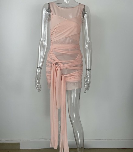Lo último Mujeres Verano Sexy Malla Transparente Vendaje Playa Ropa ceñido al cuerpo Mini Vestidos #T - Imagen 21 de 35