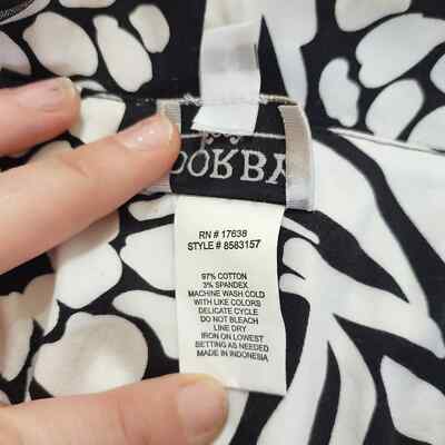Dorby Pleated Collared A-Line Button Front Black White Floral